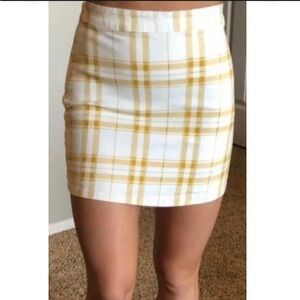 F21 Yellow Plaid Mini Skirt Side Zipper Small